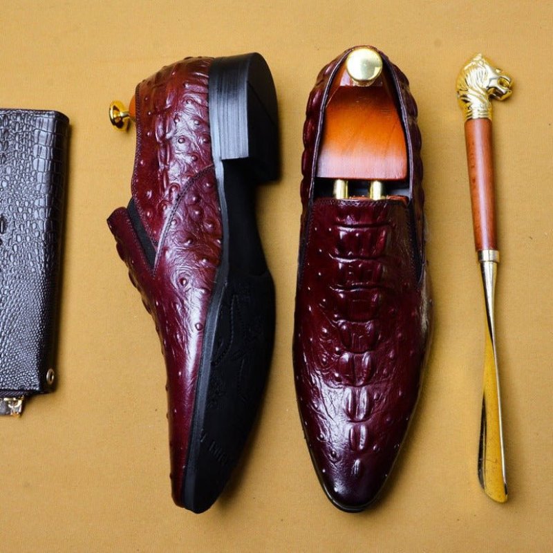 Formele Schoenen Heren Chique Crocleather-instapschoenen Met Puntige Neus - Rood