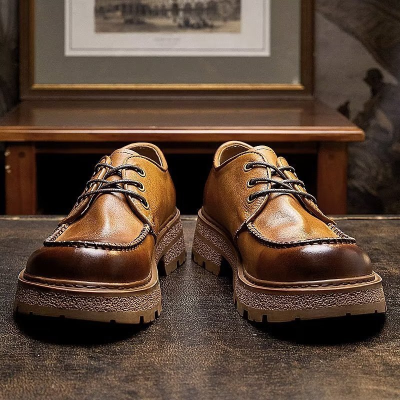 Formele Schoenen Heren Chique Leatherlux-schoenen Met Veters - Koffie