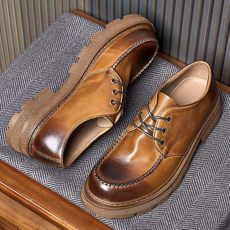 Formele Schoenen Heren Chique Leatherlux-schoenen Met Veters - Koffie