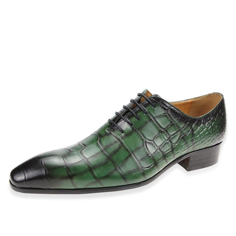 Formele Schoenen Heren Chique Oxford-schoenen Met Puntige Neus Krokodillenprint - Groen