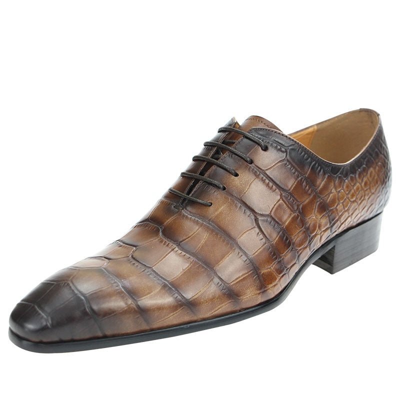 Formele Schoenen Heren Chique Oxford-schoenen Met Puntige Neus Krokodillenprint - Koffie