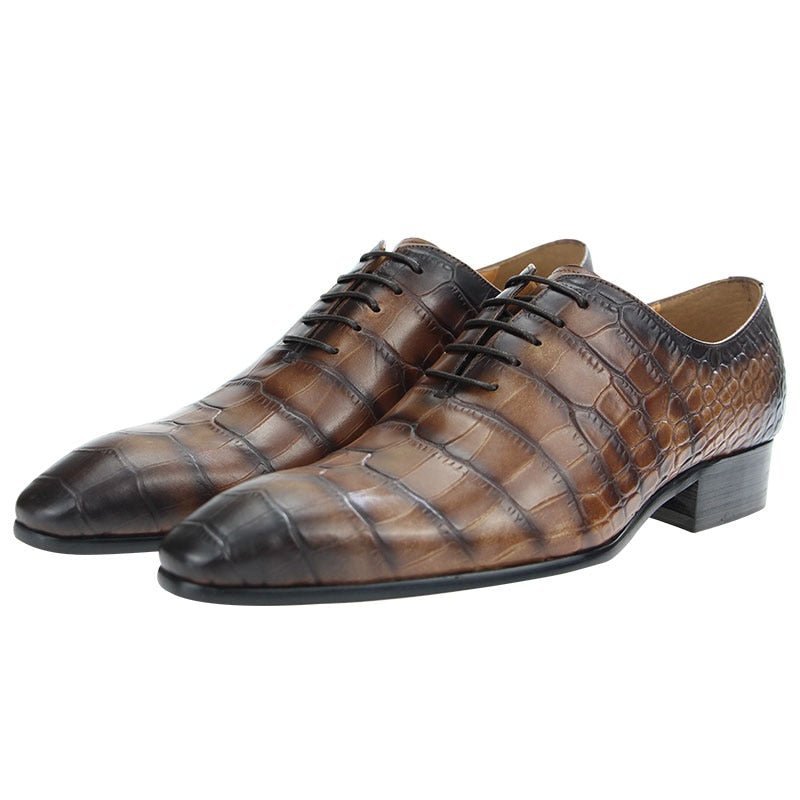 Formele Schoenen Heren Chique Oxford-schoenen Met Puntige Neus Krokodillenprint - Koffie