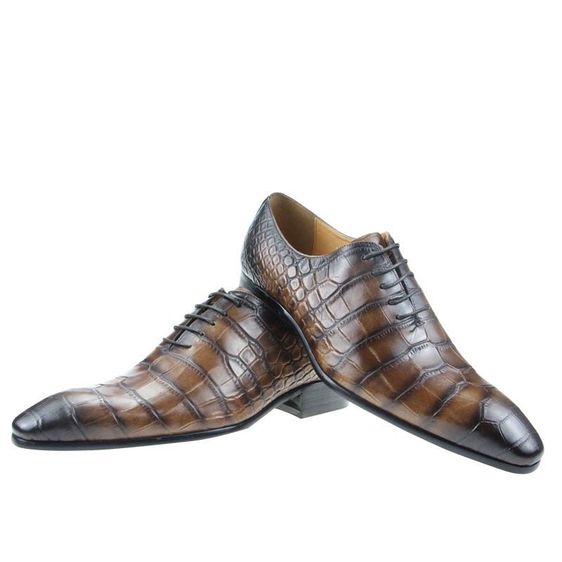 Formele Schoenen Heren Chique Oxford-schoenen Met Puntige Neus Krokodillenprint - Koffie