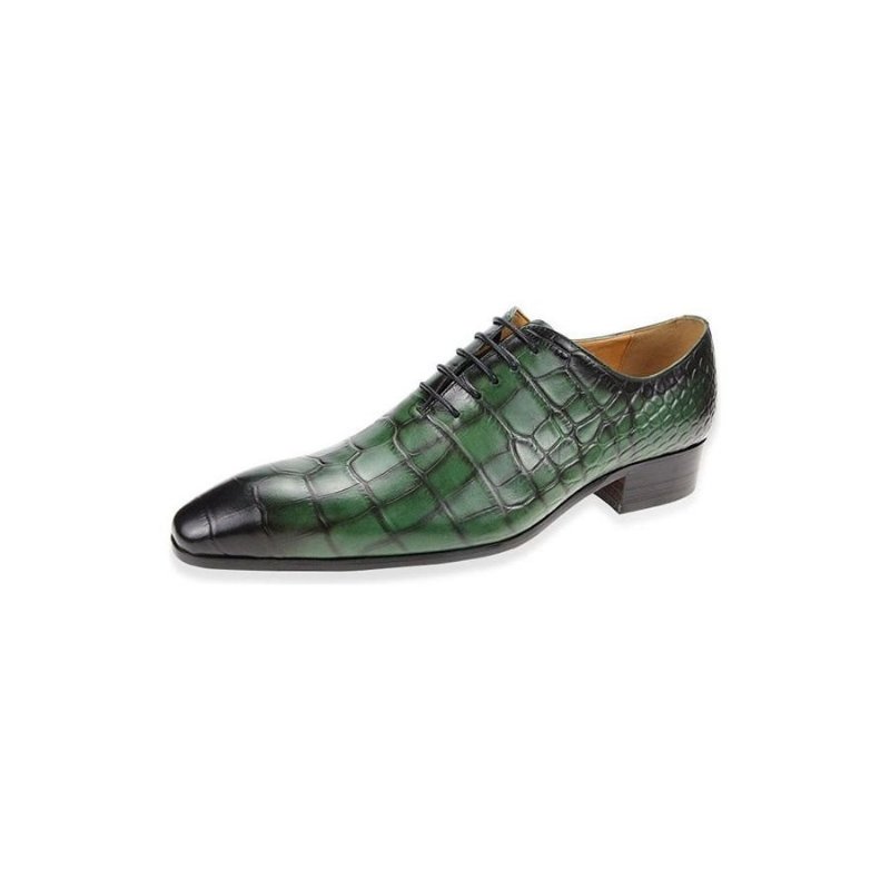 Formele Schoenen Heren Chique Oxford-schoenen Met Puntige Neus Krokodillenprint - Groen