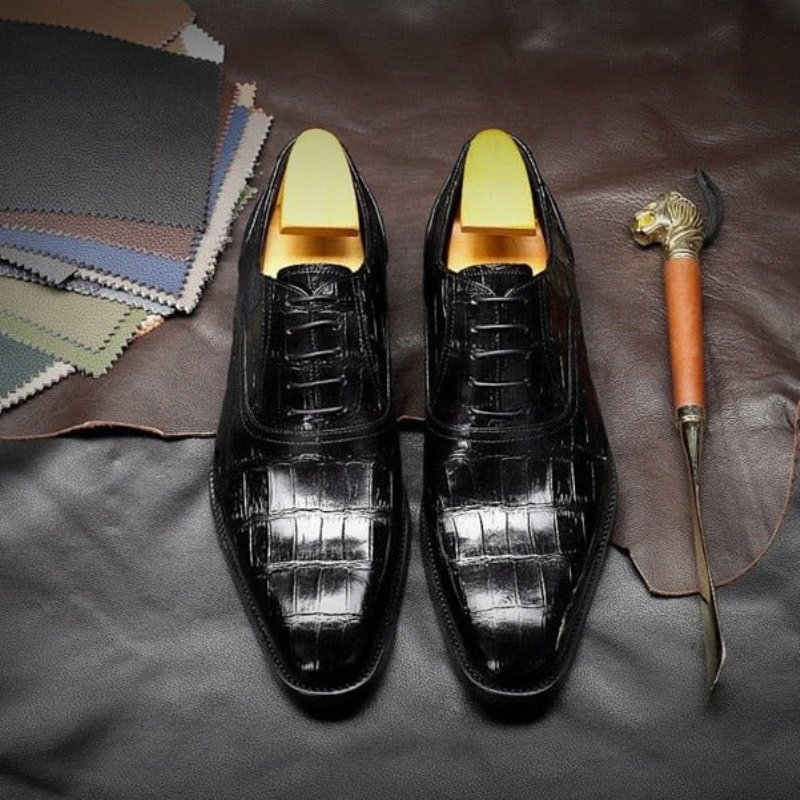 Formele Schoenen Heren Crocdress Luxe Oxford-schoenen Met Krokodillenpatroon - Zwart