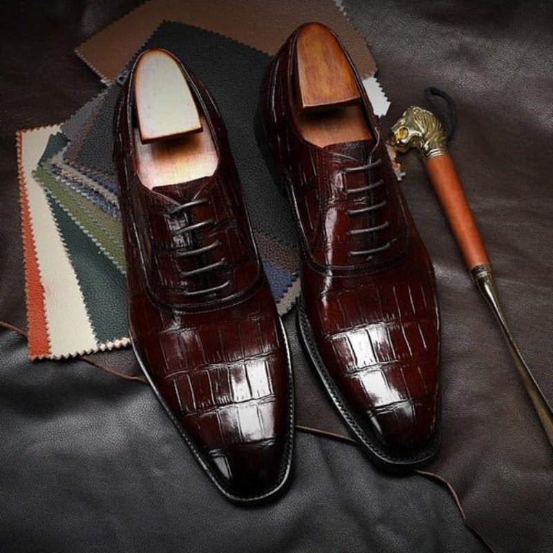 Formele Schoenen Heren Crocdress Luxe Oxford-schoenen Met Krokodillenpatroon - Rood