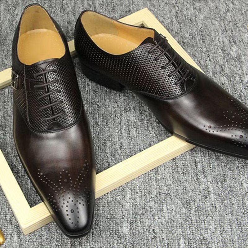 Formele Schoenen Heren Echt Leer Chique Brogueschoenen Bruiloften - Koffie