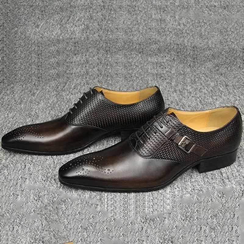 Formele Schoenen Heren Echt Leer Chique Brogueschoenen Bruiloften - Koffie