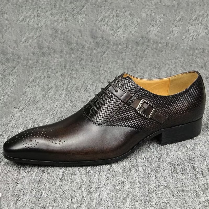 Formele Schoenen Heren Echt Leer Chique Brogueschoenen Bruiloften - Koffie