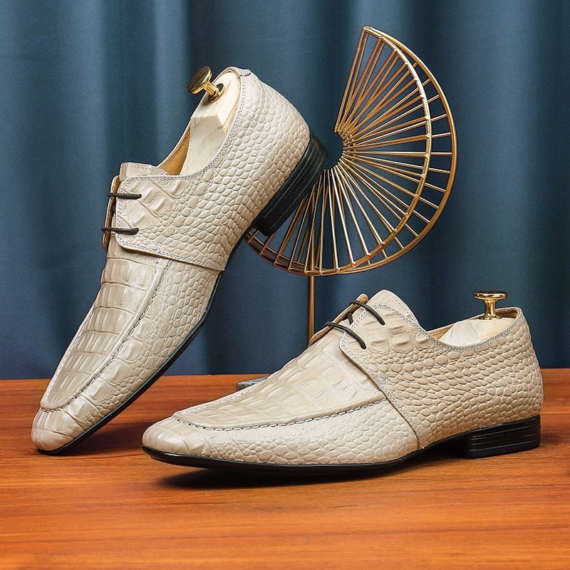 Formele Schoenen Heren Elegant Krokodillenleer Witte Exotische Puntige Kledingschoenen Luxe - Wit