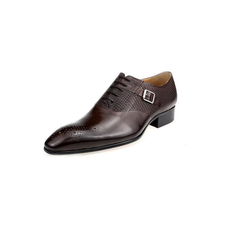 Formele Schoenen Heren Elegante Bruidegom Brogue Lederen Trouwschoenen Met Veters - Koffie