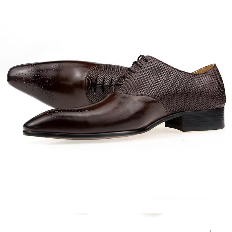 Formele Schoenen Heren Elegante Bruidegom Brogue Lederen Trouwschoenen Met Veters - Koffie