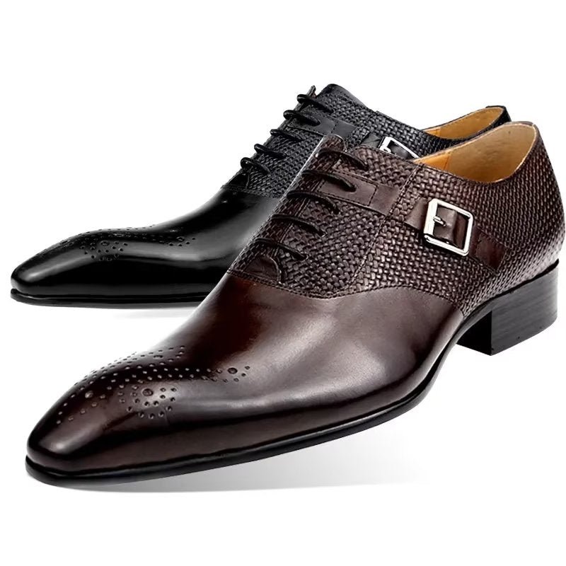 Formele Schoenen Heren Elegante Bruidegom Brogue Lederen Trouwschoenen Met Veters - Koffie