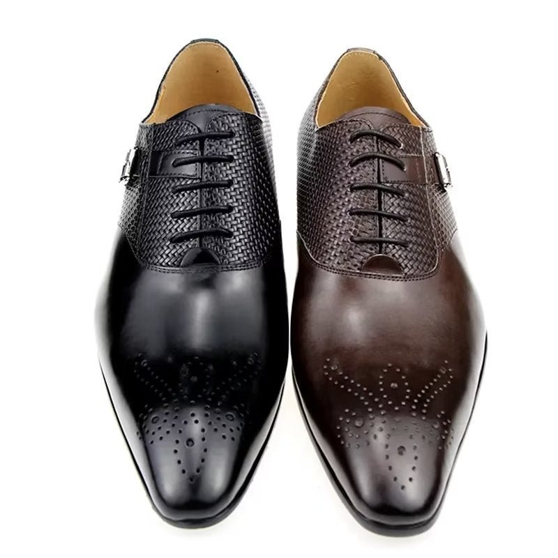 Formele Schoenen Heren Elegante Bruidegom Brogue Lederen Trouwschoenen Met Veters - Koffie