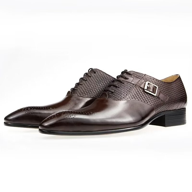 Formele Schoenen Heren Elegante Bruidegom Brogue Lederen Trouwschoenen Met Veters - Koffie