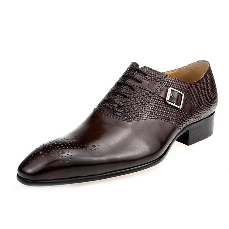 Formele Schoenen Heren Elegante Bruidegom Brogue Lederen Trouwschoenen Met Veters - Koffie