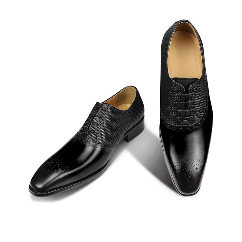 Formele Schoenen Heren Elegante Bruidegom Brogue Lederen Trouwschoenen Met Veters - Zwart