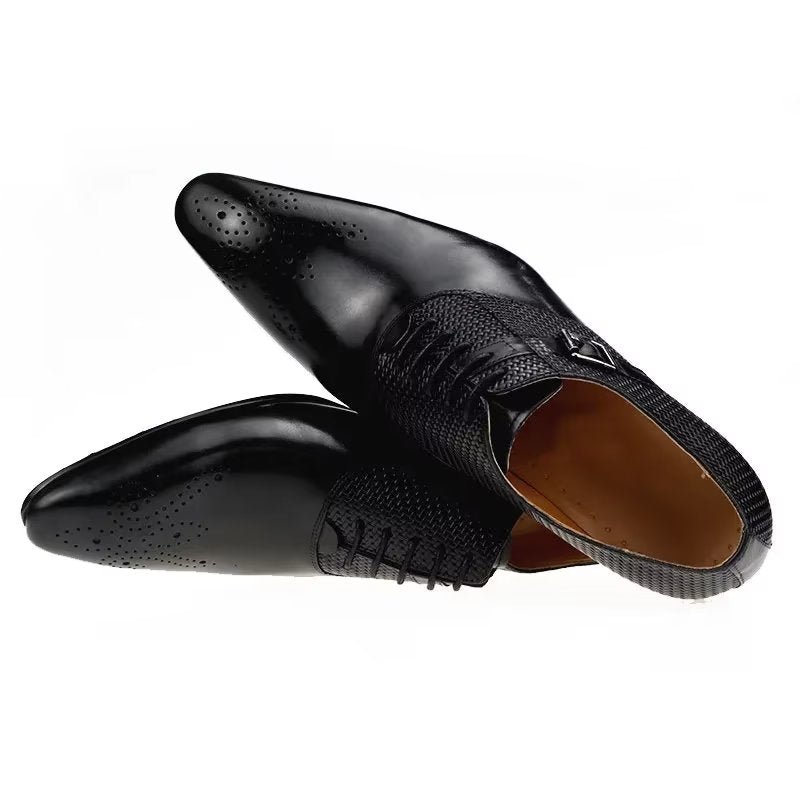 Formele Schoenen Heren Elegante Bruidegom Brogue Lederen Trouwschoenen Met Veters - Zwart