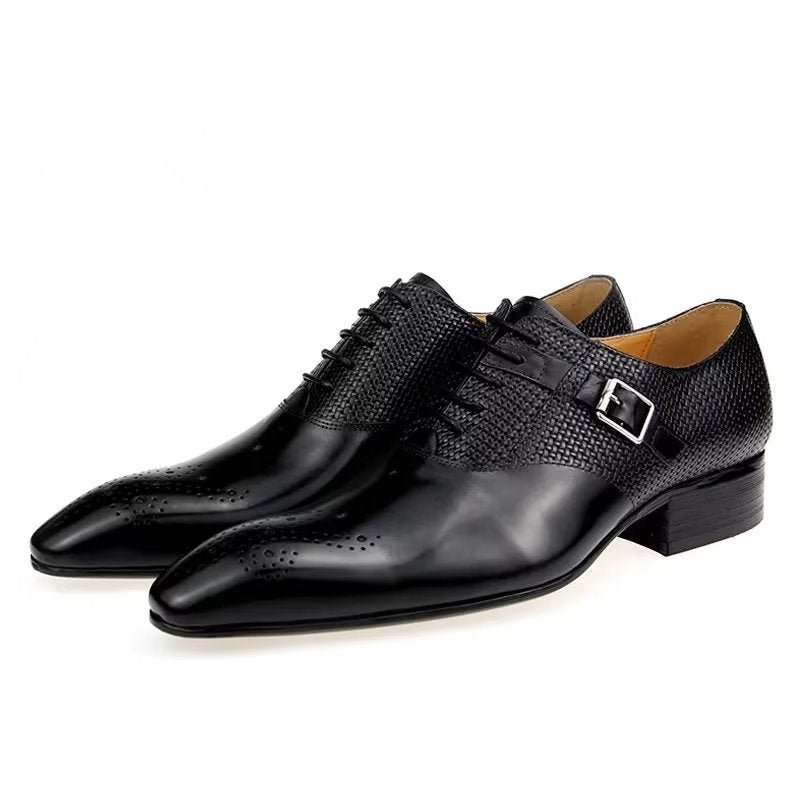 Formele Schoenen Heren Elegante Bruidegom Brogue Lederen Trouwschoenen Met Veters - Zwart