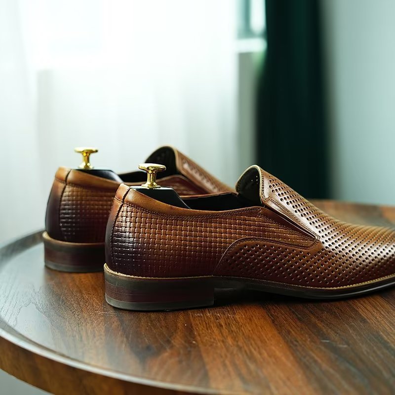 Formele Schoenen Heren Elegante Lederen Instappers Broguestijl - Bruin