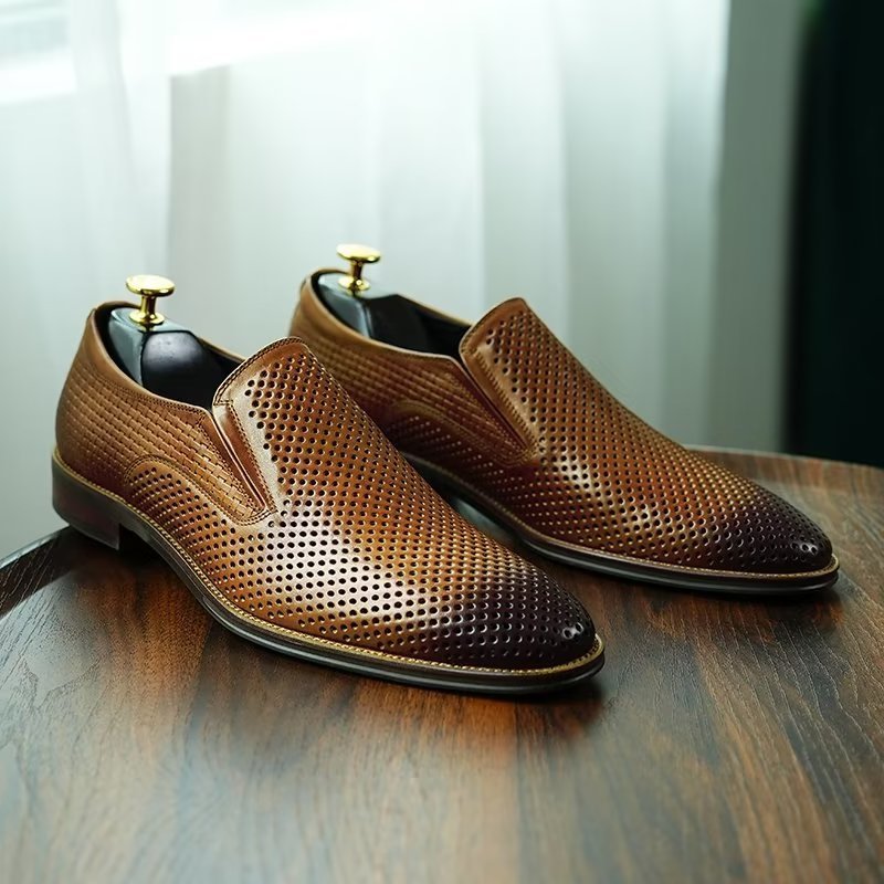 Formele Schoenen Heren Elegante Lederen Instappers Broguestijl - Bruin