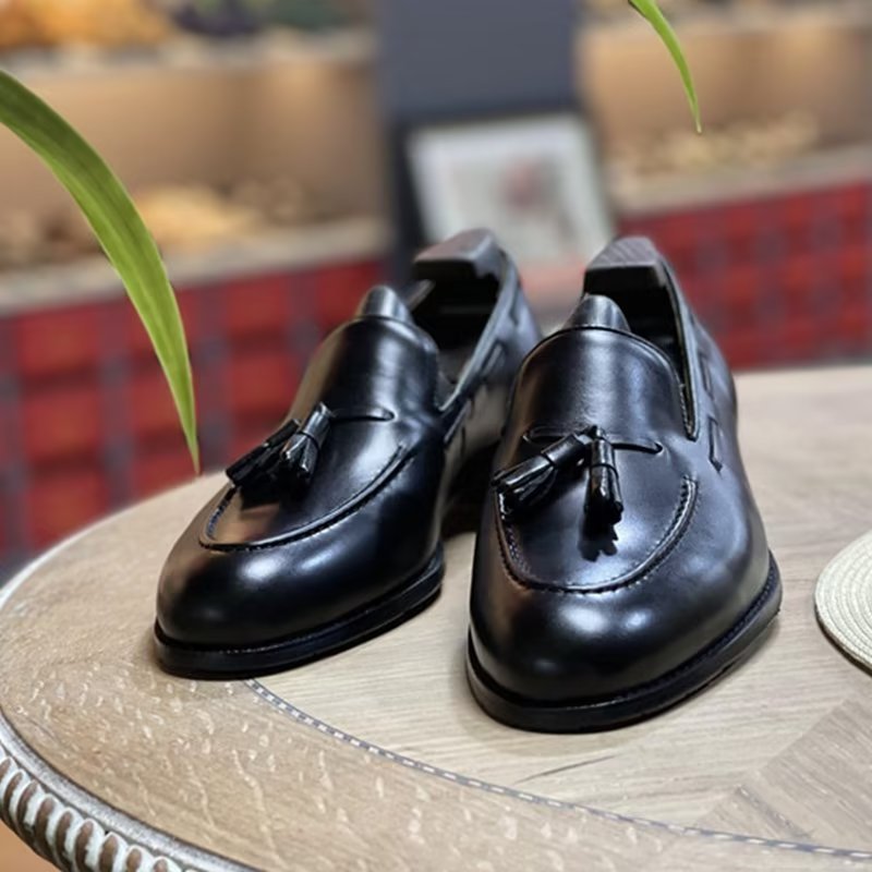 Formele Schoenen Heren Elegante Leren Oxford-schoenen Met Kwastjes Broguestijl - Zwart