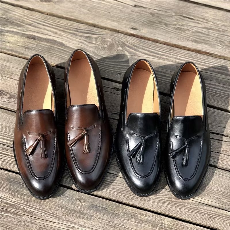 Formele Schoenen Heren Elegante Leren Oxford-schoenen Met Kwastjes Broguestijl - Zwart