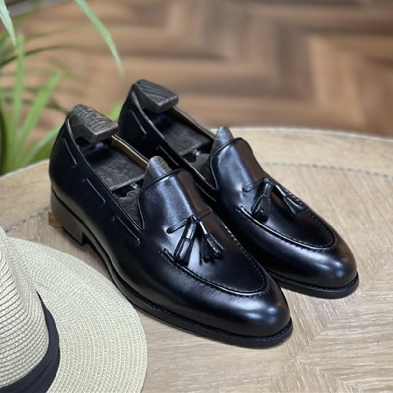 Formele Schoenen Heren Elegante Leren Oxford-schoenen Met Kwastjes Broguestijl - Zwart