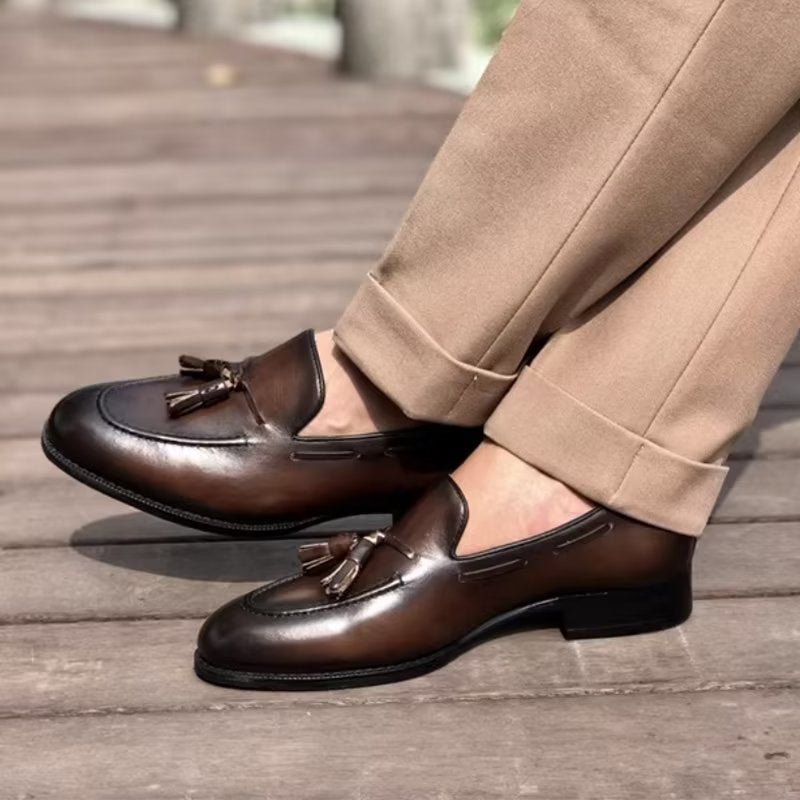 Formele Schoenen Heren Elegante Leren Oxford-schoenen Met Kwastjes Broguestijl - Koffie