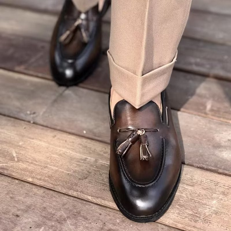 Formele Schoenen Heren Elegante Leren Oxford-schoenen Met Kwastjes Broguestijl - Koffie