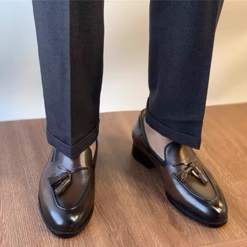 Formele Schoenen Heren Elegante Leren Oxford-schoenen Met Kwastjes Broguestijl - Koffie