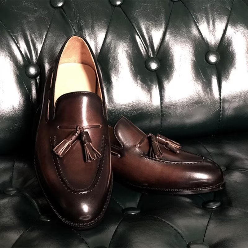 Formele Schoenen Heren Elegante Leren Oxford-schoenen Met Kwastjes Broguestijl - Koffie