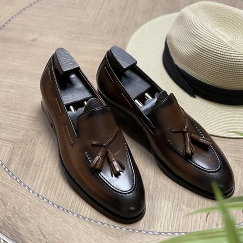 Formele Schoenen Heren Elegante Leren Oxford-schoenen Met Kwastjes Broguestijl - Koffie