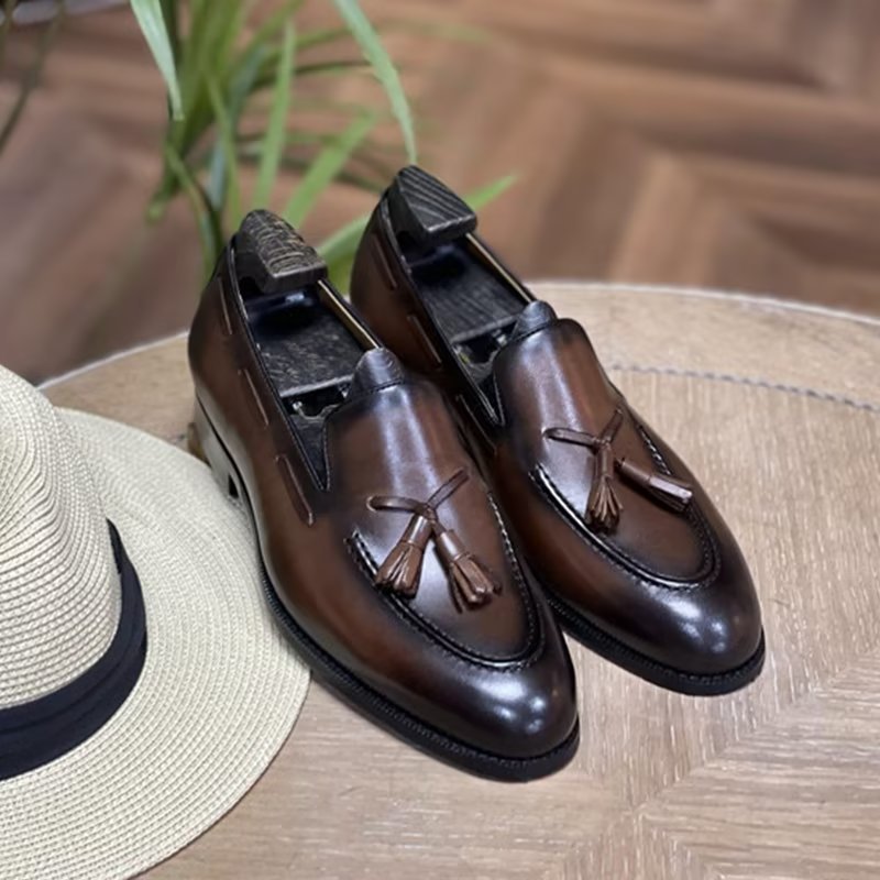 Formele Schoenen Heren Elegante Leren Oxford-schoenen Met Kwastjes Broguestijl - Koffie