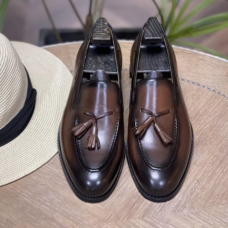 Formele Schoenen Heren Elegante Leren Oxford-schoenen Met Kwastjes Broguestijl - Koffie