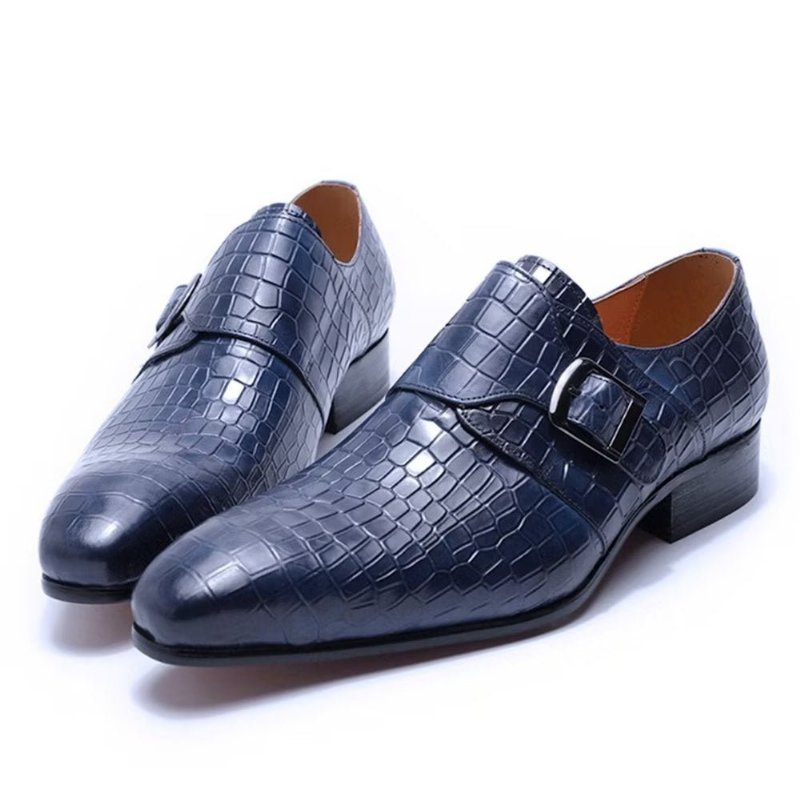 Formele Schoenen Heren Elegante Luxe Croc Monkstrap-kledingschoenen - Blauw