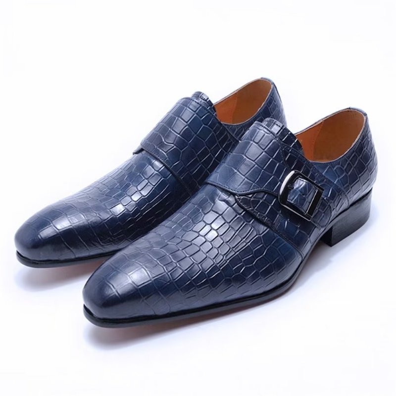 Formele Schoenen Heren Elegante Luxe Croc Monkstrap-kledingschoenen - Blauw