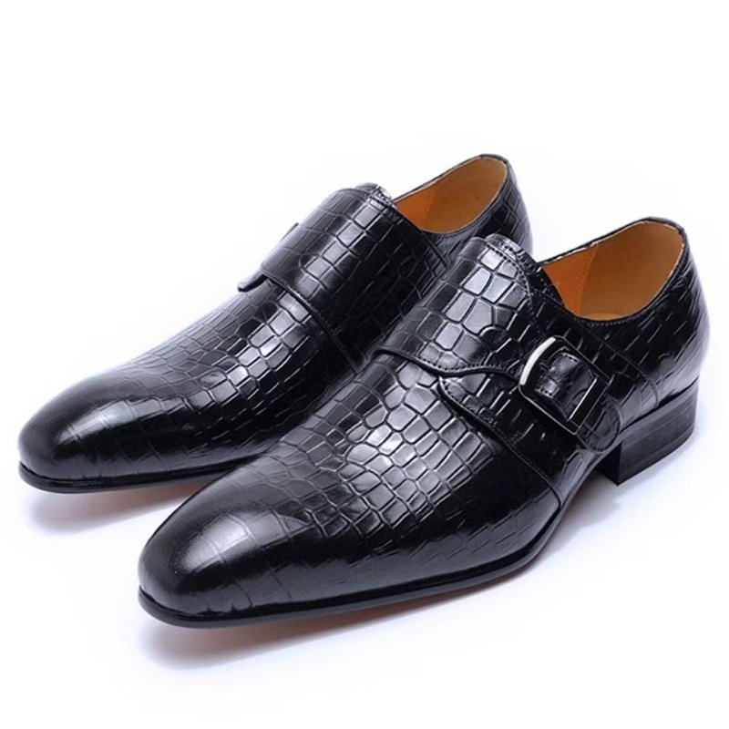 Formele Schoenen Heren Elegante Luxe Croc Monkstrap-kledingschoenen - Zwart