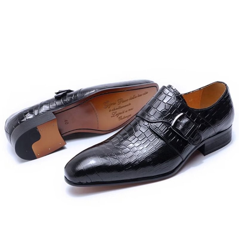 Formele Schoenen Heren Elegante Luxe Croc Monkstrap-kledingschoenen - Zwart