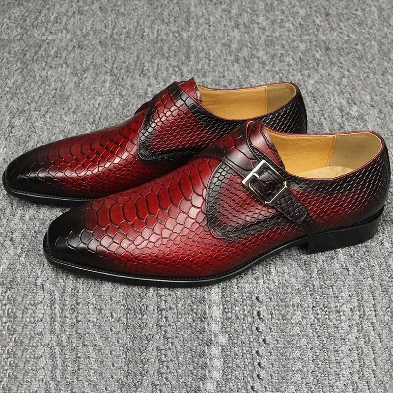 Formele Schoenen Heren Elegante Op Maat Gemaakte Brogue Lederen Trouwschoenen Met Gesp - Rood