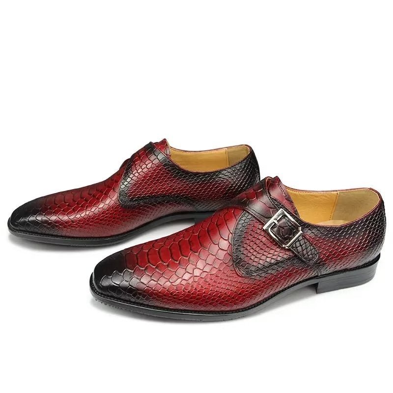 Formele Schoenen Heren Elegante Op Maat Gemaakte Brogue Lederen Trouwschoenen Met Gesp - Rood