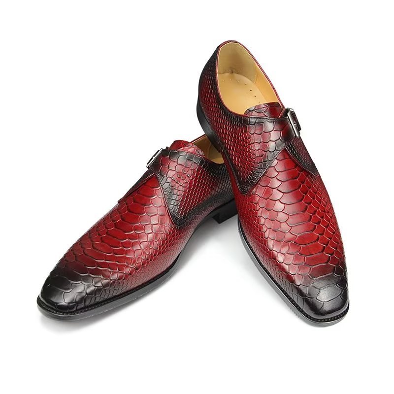 Formele Schoenen Heren Elegante Op Maat Gemaakte Brogue Lederen Trouwschoenen Met Gesp - Rood