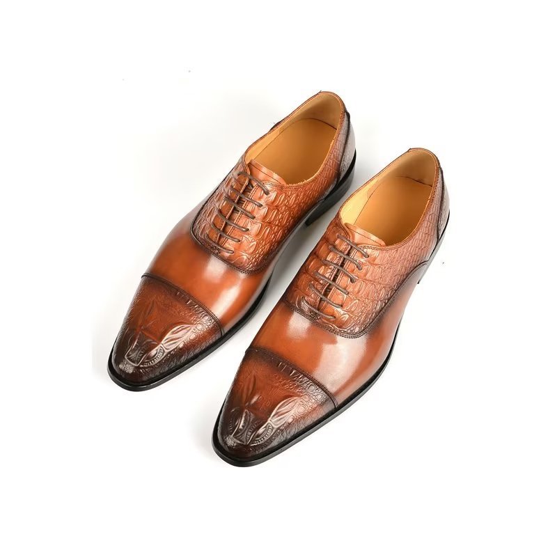 Formele Schoenen Heren Elegante Oxford-schoenen Met Krokodillentextuur - Bruin