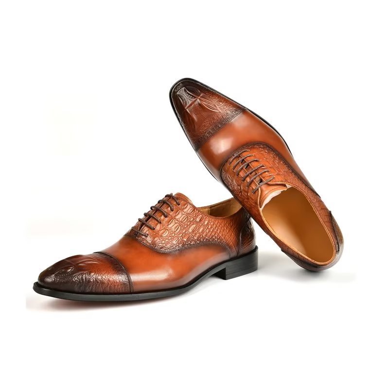 Formele Schoenen Heren Elegante Oxford-schoenen Met Krokodillentextuur - Bruin