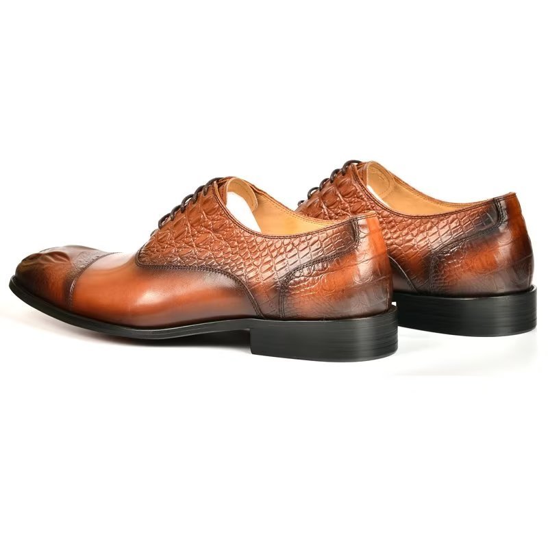 Formele Schoenen Heren Elegante Oxford-schoenen Met Krokodillentextuur - Bruin