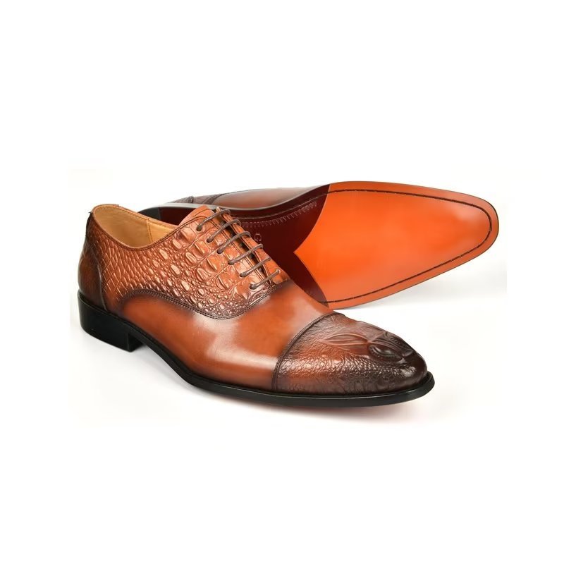 Formele Schoenen Heren Elegante Oxford-schoenen Met Krokodillentextuur - Bruin