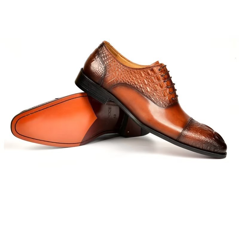 Formele Schoenen Heren Elegante Oxford-schoenen Met Krokodillentextuur - Bruin