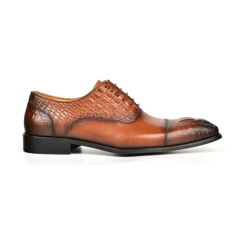 Formele Schoenen Heren Elegante Oxford-schoenen Met Krokodillentextuur - Bruin