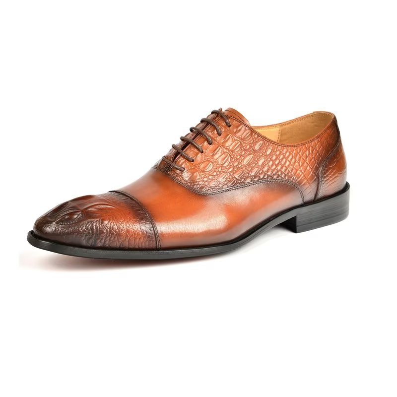 Formele Schoenen Heren Elegante Oxford-schoenen Met Krokodillentextuur - Bruin