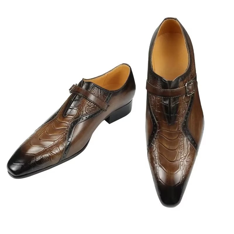 Formele Schoenen Heren Elegante Trouwbrogueschoenen Echt Leer - Koffie